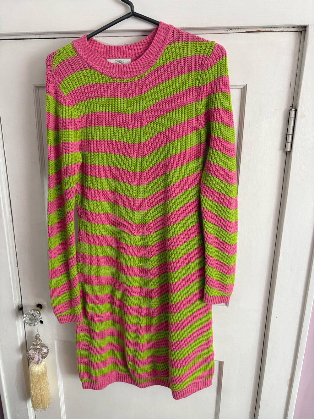 Victor Glemaud Pink and Lime Striped Knit Sweater Dress